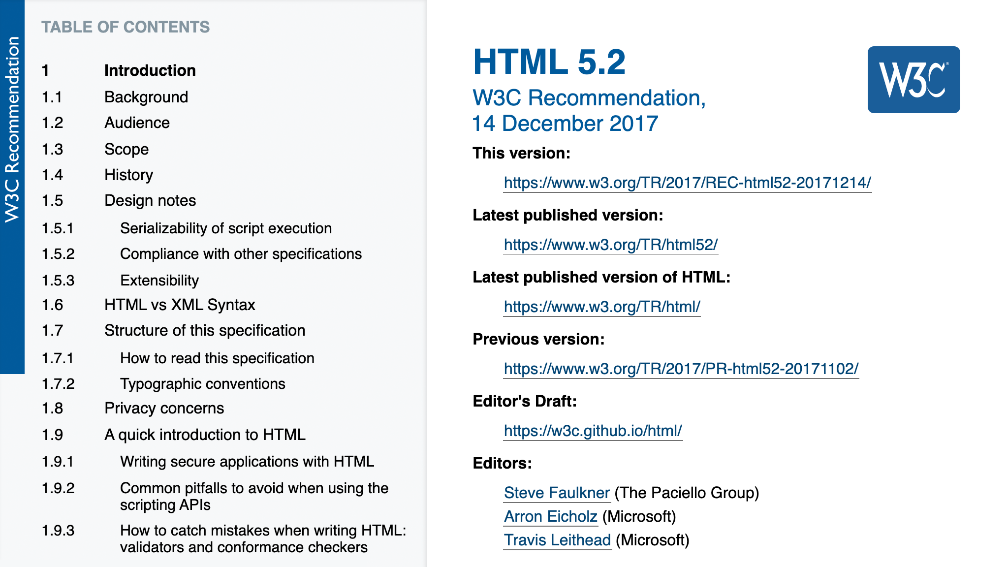 Спецификация HTML 5.2 W3C